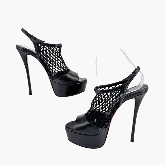 Christian Louboutin Plougesta Alta Black Fishnet Platform Pump Heel Size 38 US 8 - Picture 11 of 15
